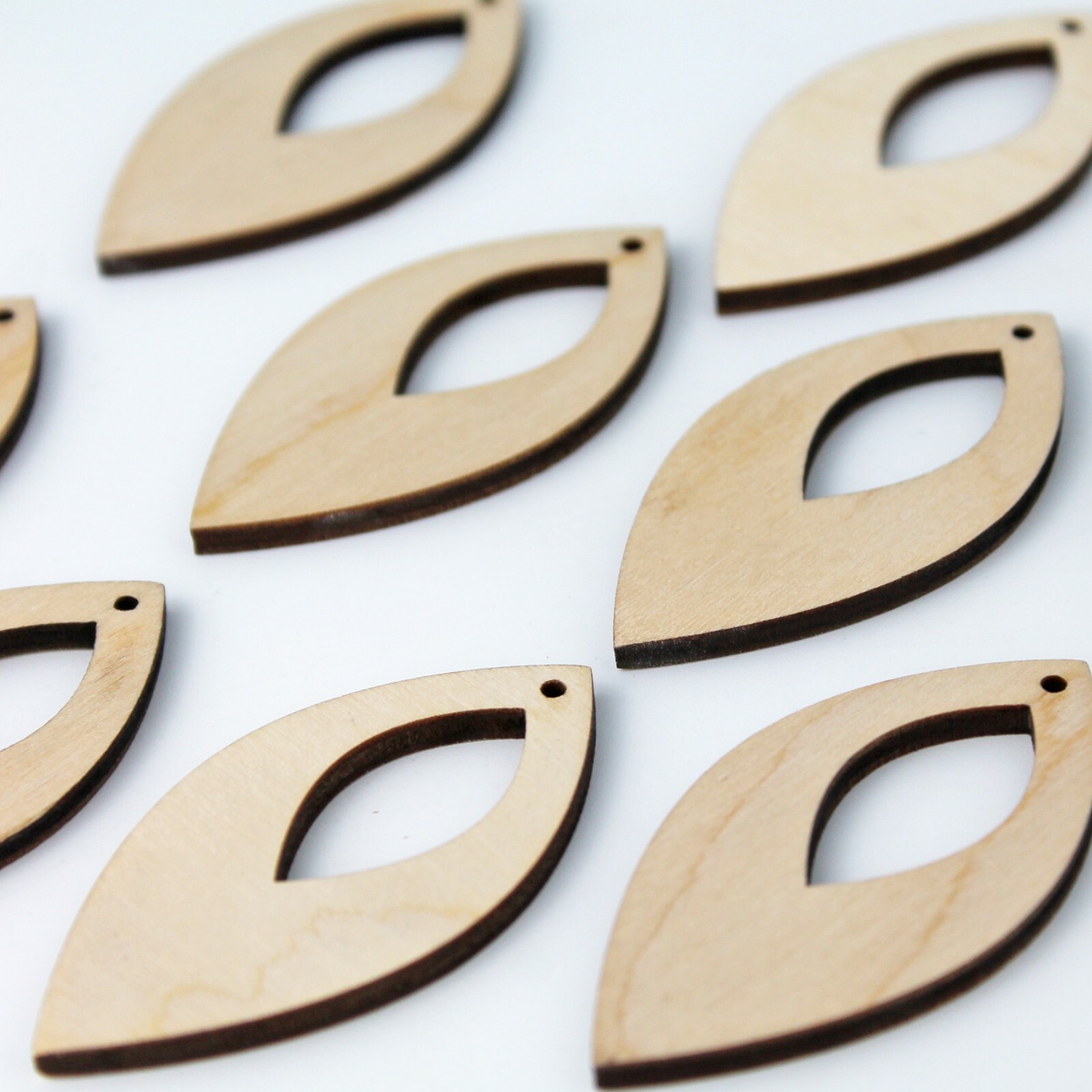 ALL SIZE (12pc-100pc) Unfinished Wood Pointed Oval with Cutout Earrings Blanks
