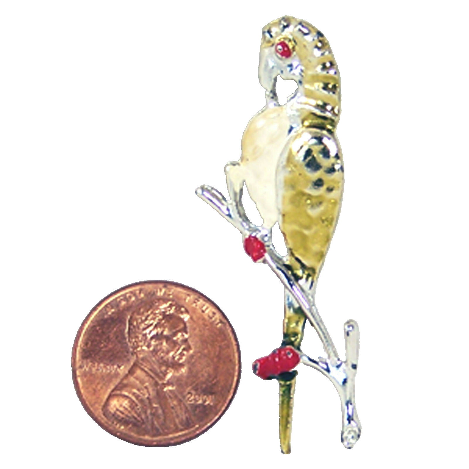 Vintage Pin Exotic Bird Parrot Animal Painted Enamel Silver Tone Metal Brooch 2″