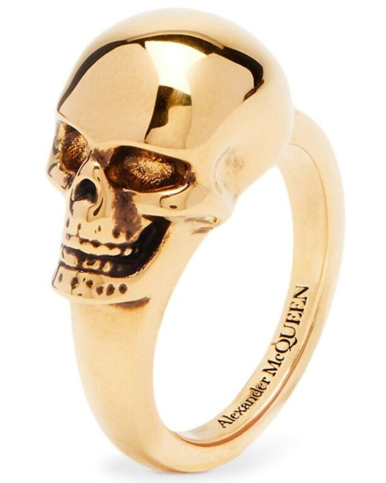 NIB Alexander McQueen Iconic Skull Logo 3D Sideways Gold Brass Ring 15 US 7 $595