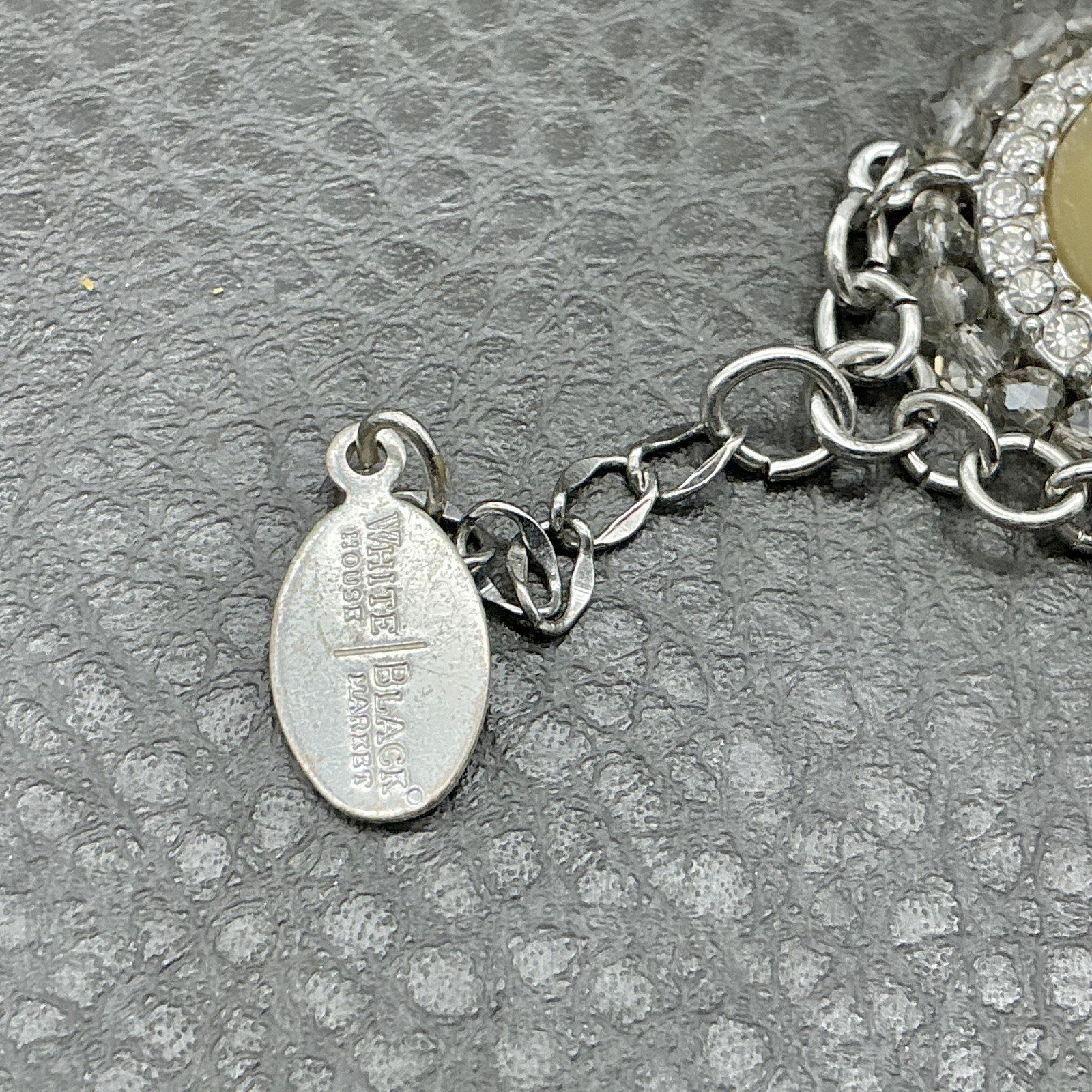 White House Black Market Bracelet Silver Tone Cream Rhinestone Womens 7.5 In