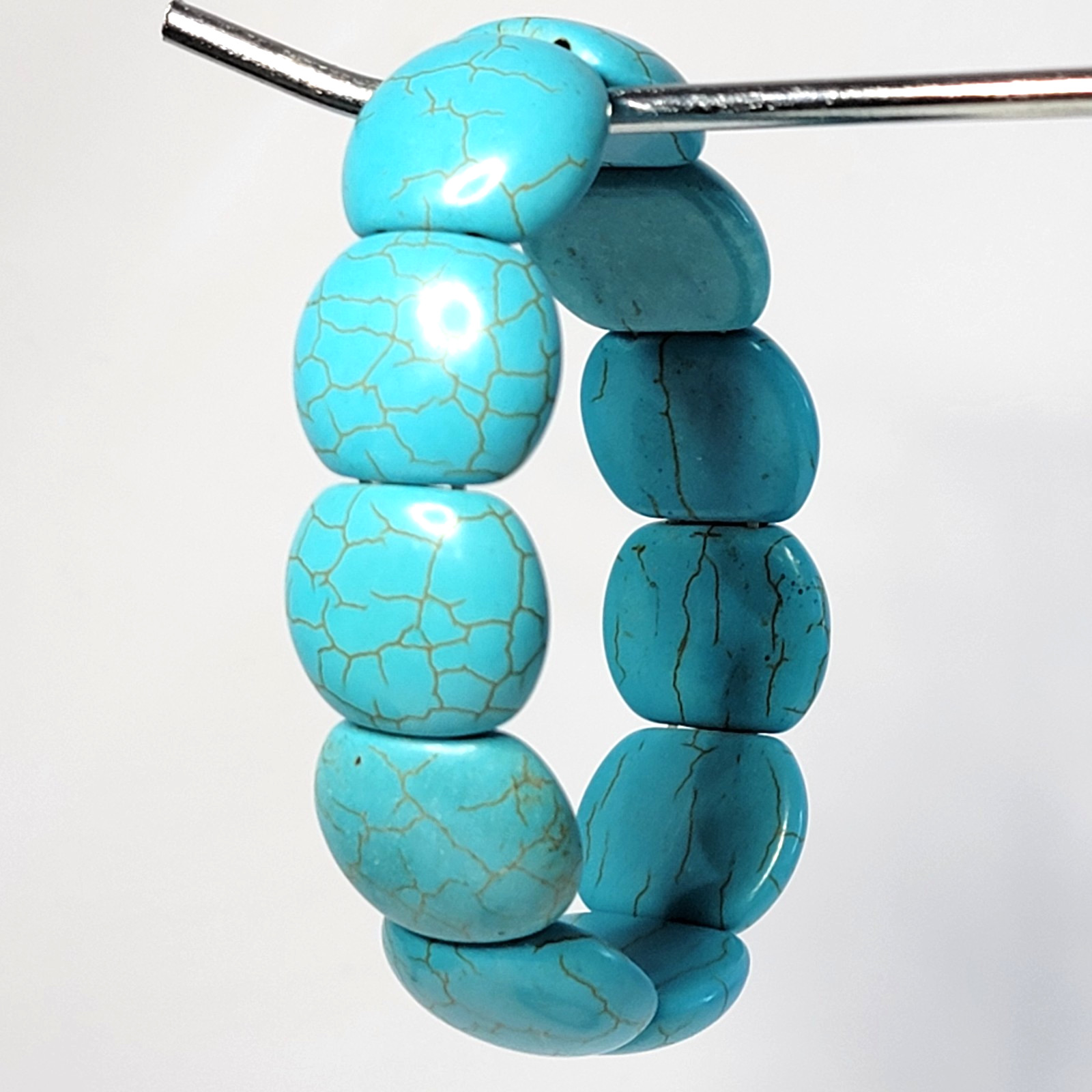 Bohemian Blue Faux Turquoise Beaded Stretch Bracelet 7 Inch Stacking Layering