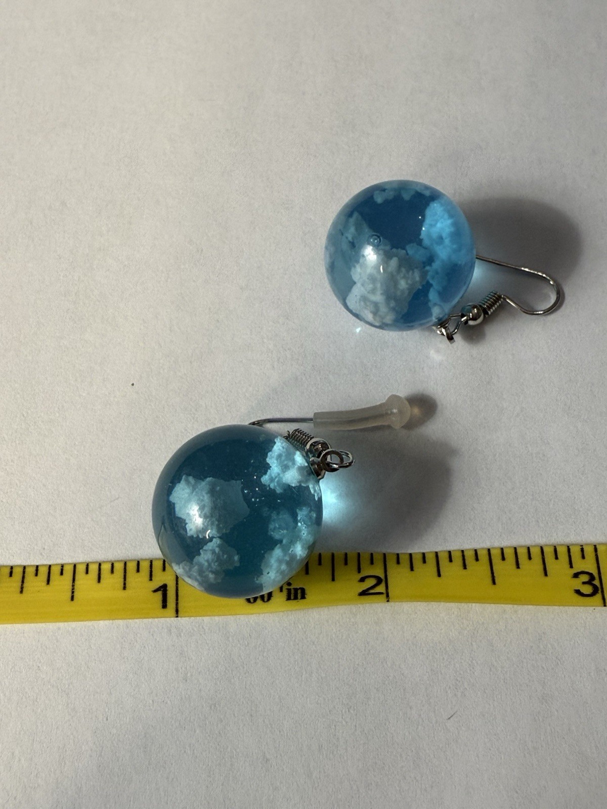 Lucite Blue Sky White Cloud Drop Dangle Pierced Earrings