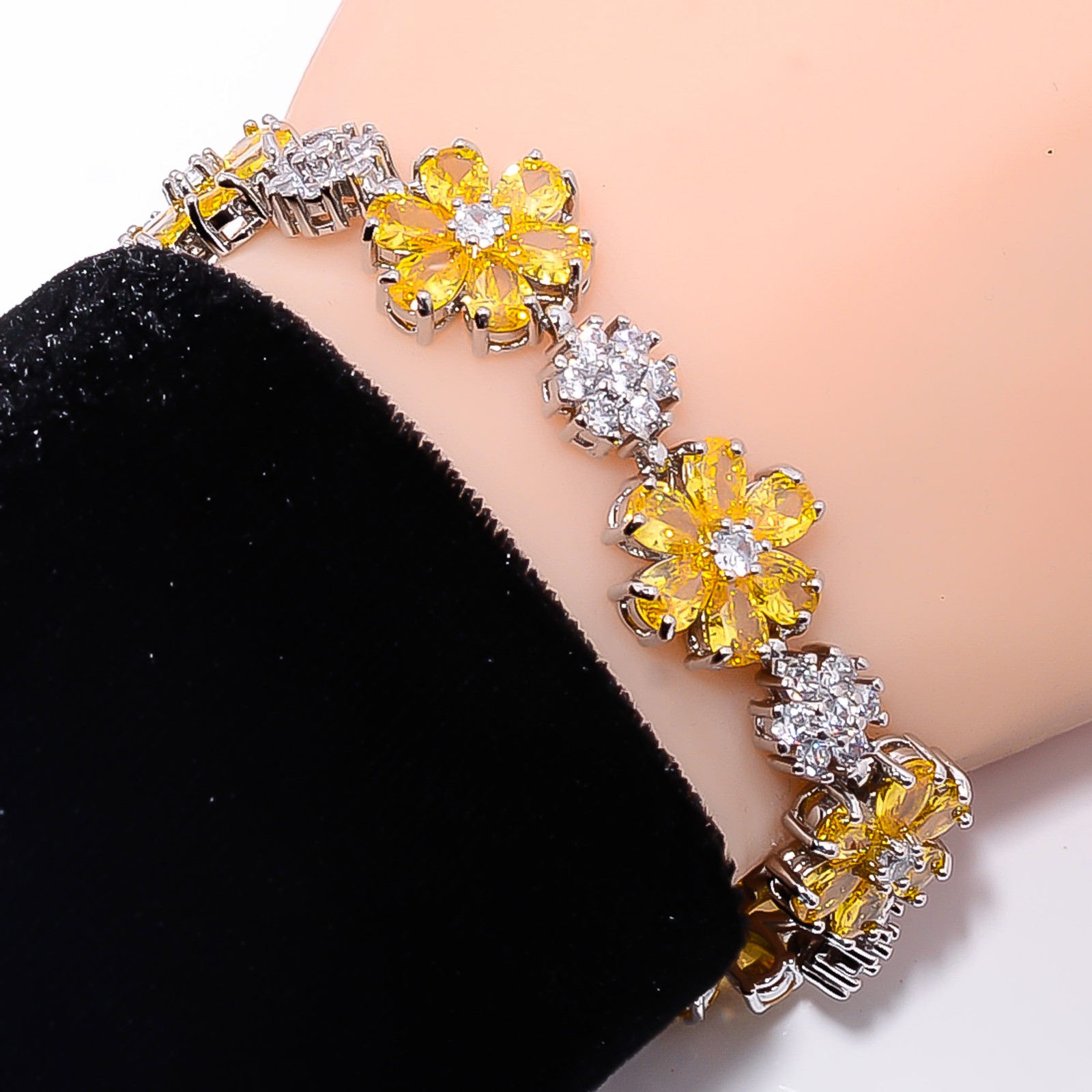 Yellow Sapphire -Simulated, CZ 925 Sterling Silver Bracelet 7-8″ B1122613265