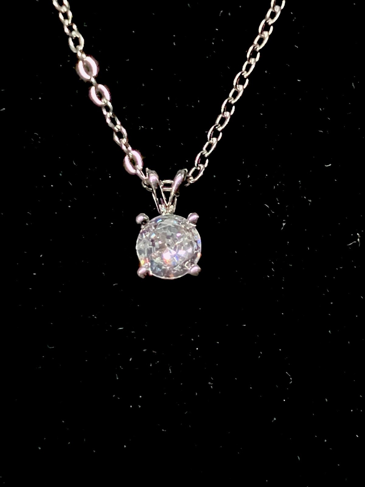 SilvertoneSolitaire 1CT Round Cubic Zirconia Necklace 18” Stainless Steel NEW