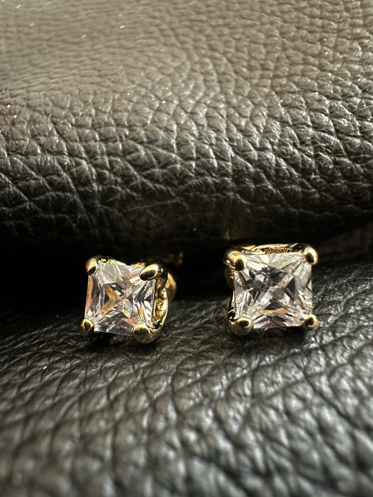 Sterling Silver Gold Plated 5mm Princess Cut CZ Prong Earrings W/ Friction Backs