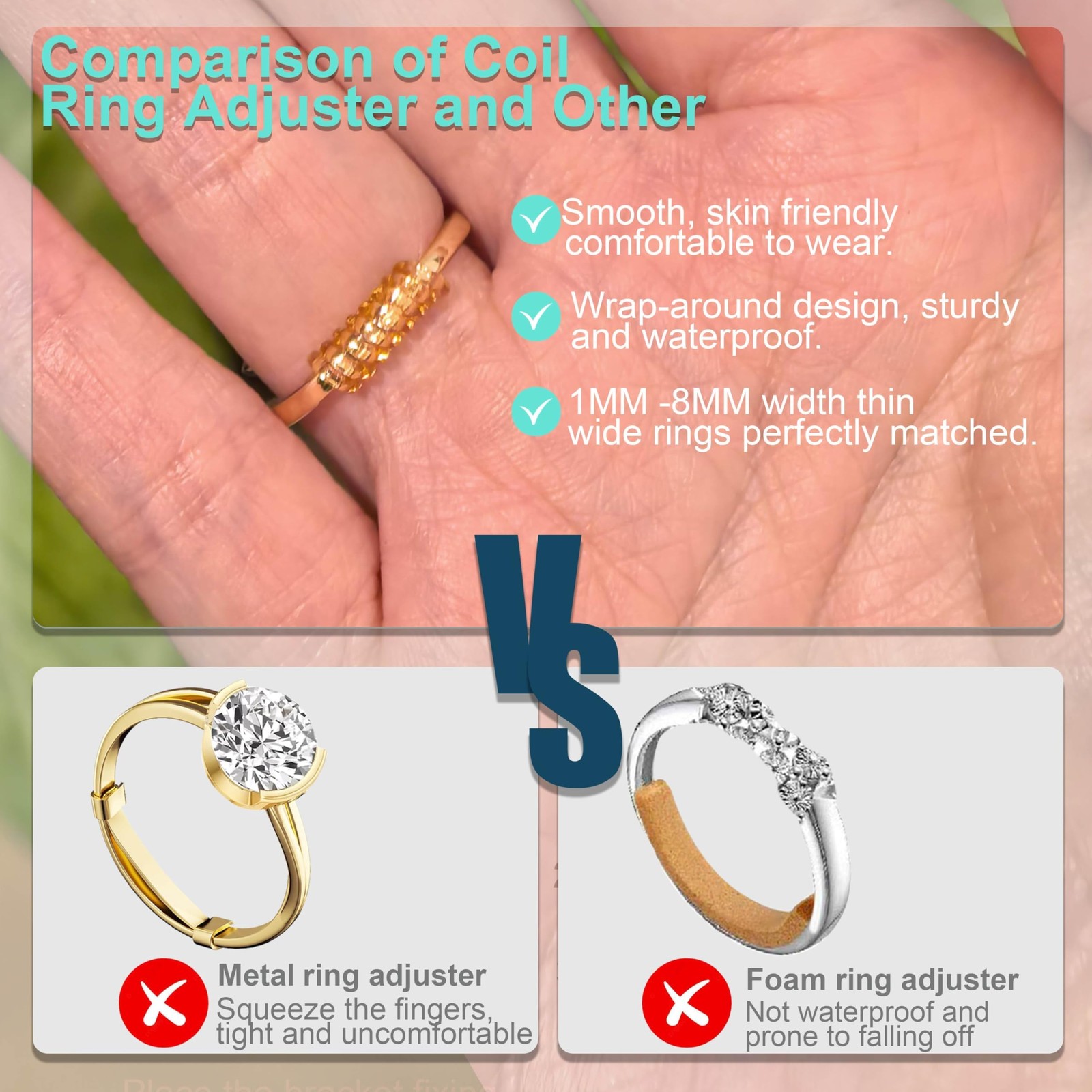 Ring Size Adjuster 6 Sizes Tightener Resizer Width 1-8 MM Size By 0.5-1.5 Gold