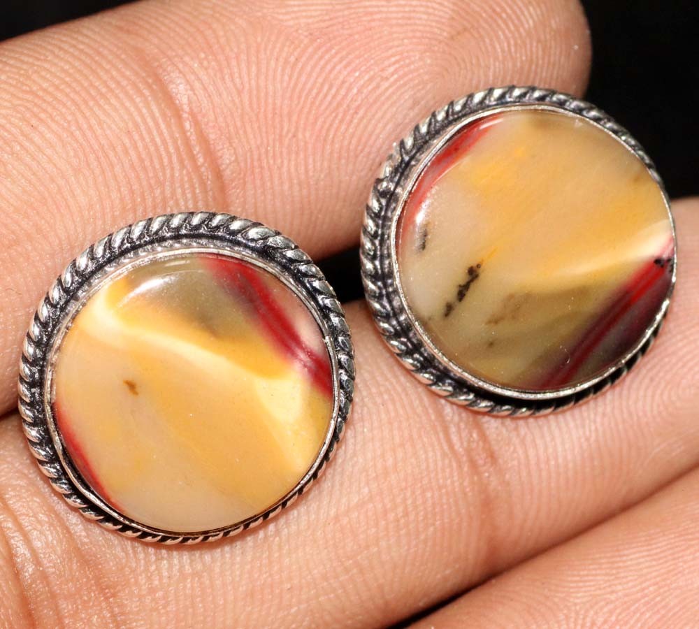 925 Silver Plated Stud Round Mookaite Earrings 20X20mm Limited Stock Deal GW
