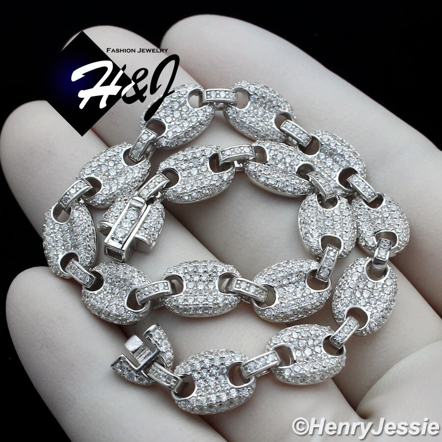 7″-8.5″MEN SOLID 925 STERLING SILVER 8MM ICY BLING CZ MARINER LINK BRACELET*SB18