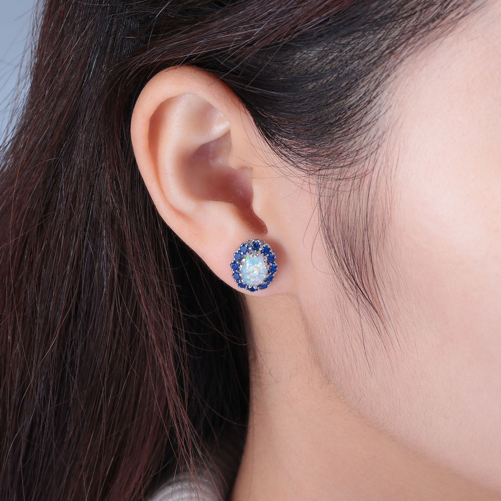 Gemstone White Fire Opal Stud Silver Earrings 925 Silver Women Jewelry