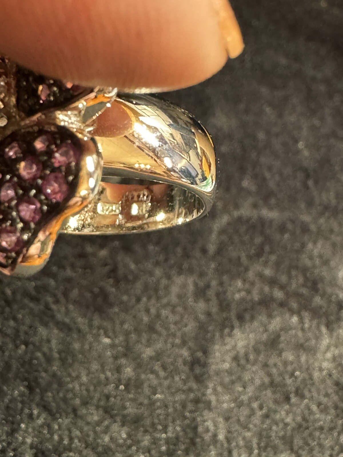 Cocktail Ring Sterling Silver .925 Purple Floral Pave Setting Size 6