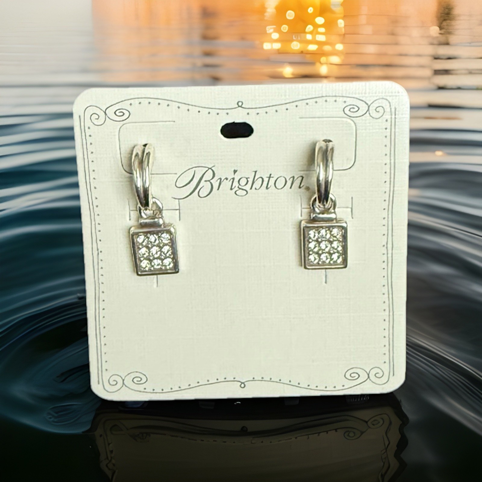 Brighton Earrings Meridian Mini Post Square Drop Silver Crystal NWT