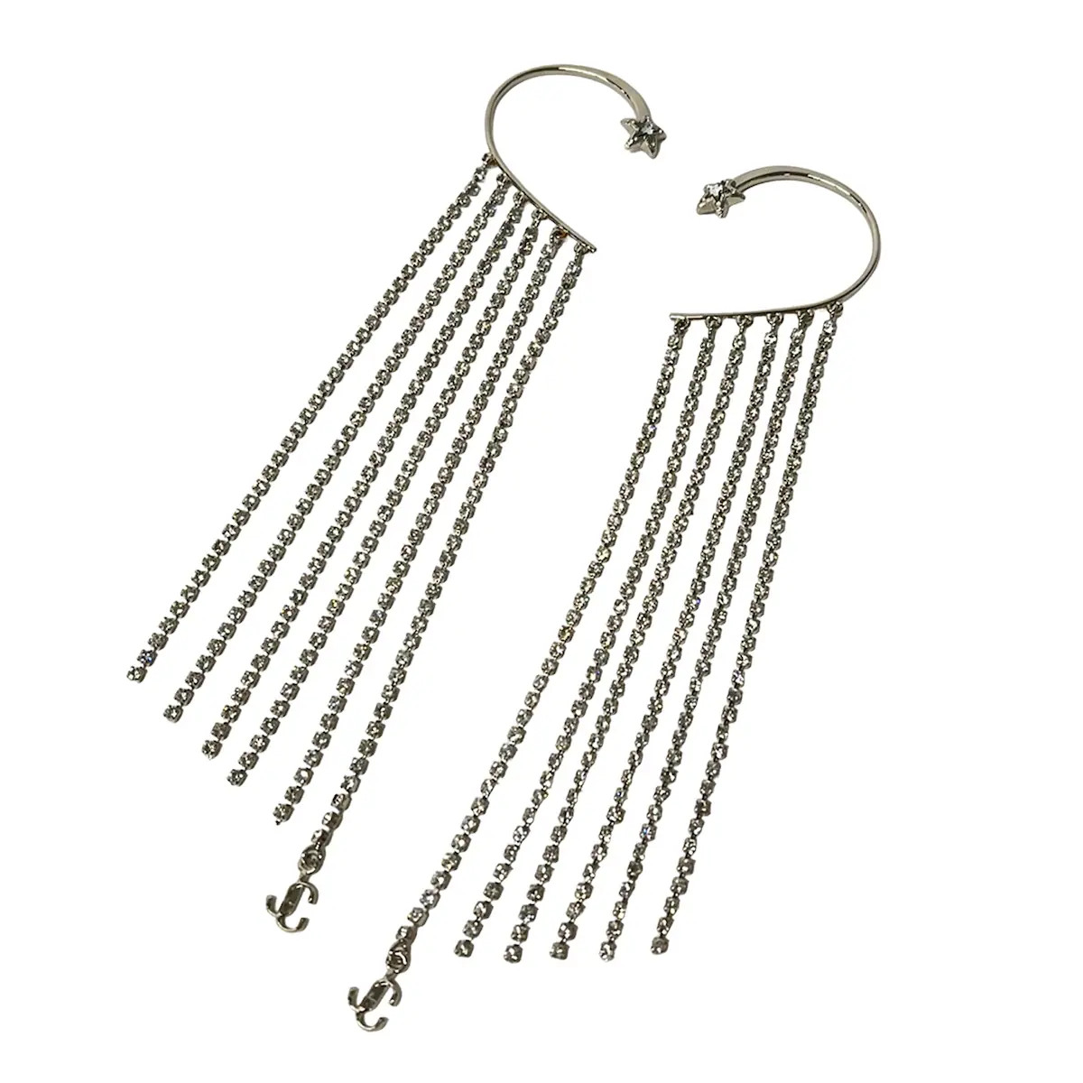JIMMY CHOO Silver Clear Hardware Rhinestones Earrings