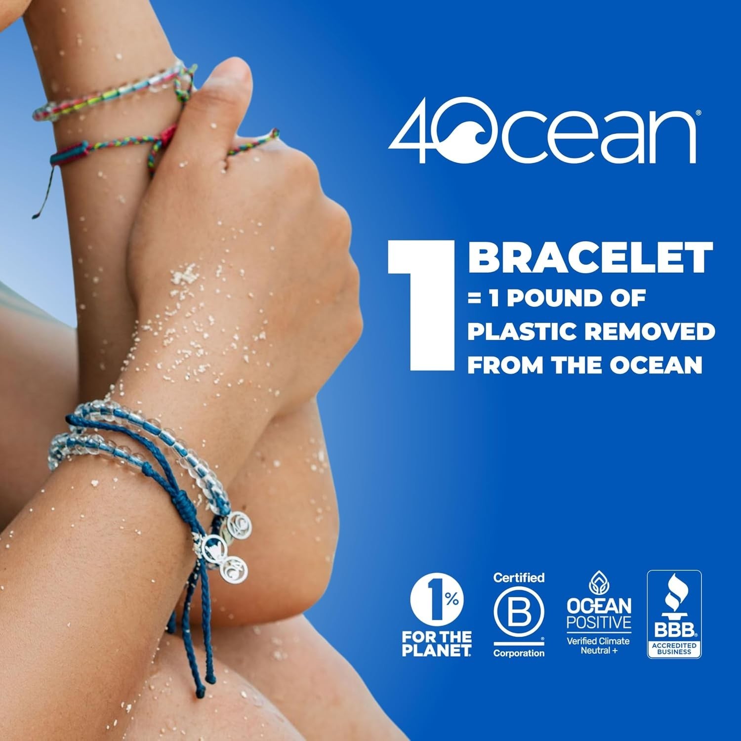 Adjustable Unisex Blue Beaded Bracelet – Removes 1 Pound of Ocean Plastic