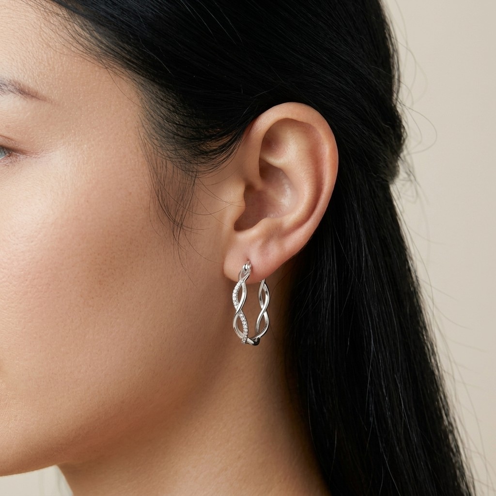 Silver Twisted Hoop Earrings Crystal Circles Elegant Jewellery Gift For Her