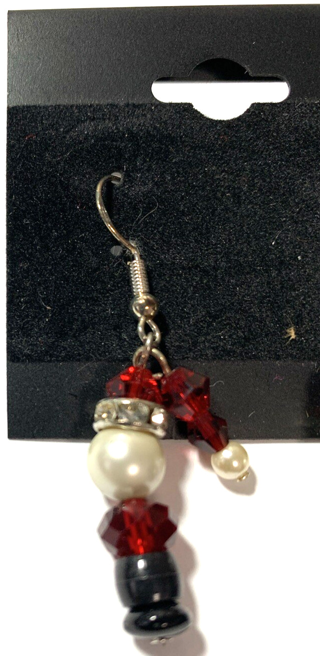 Elegant Simulated Ruby, Pearl, and Diamond Dangle Earrings – Stunning Pierced