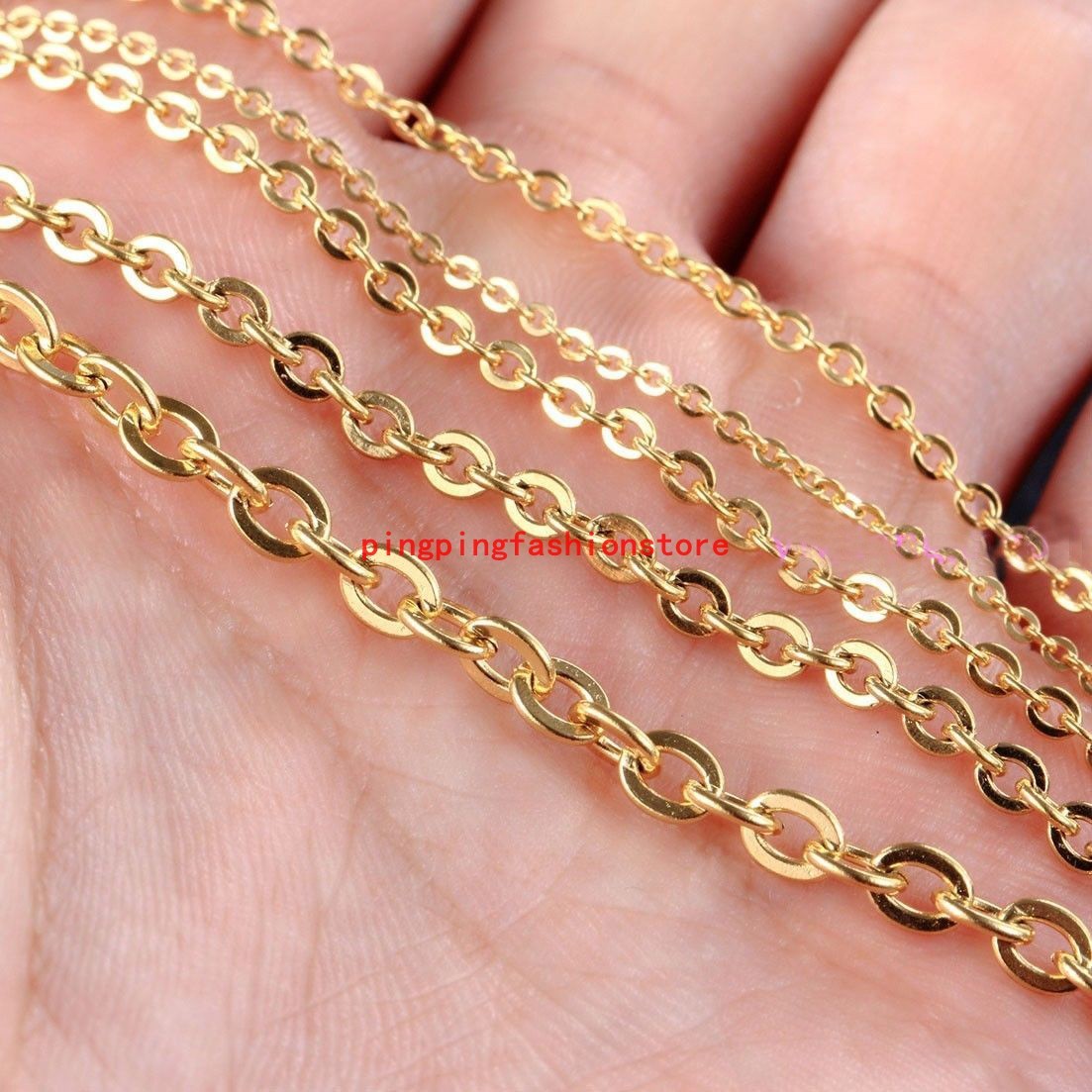 Wholesale 2.0/2.4/3.2mm Gold Tone Stainless Steel Cross Chain Necklace 16-40″
