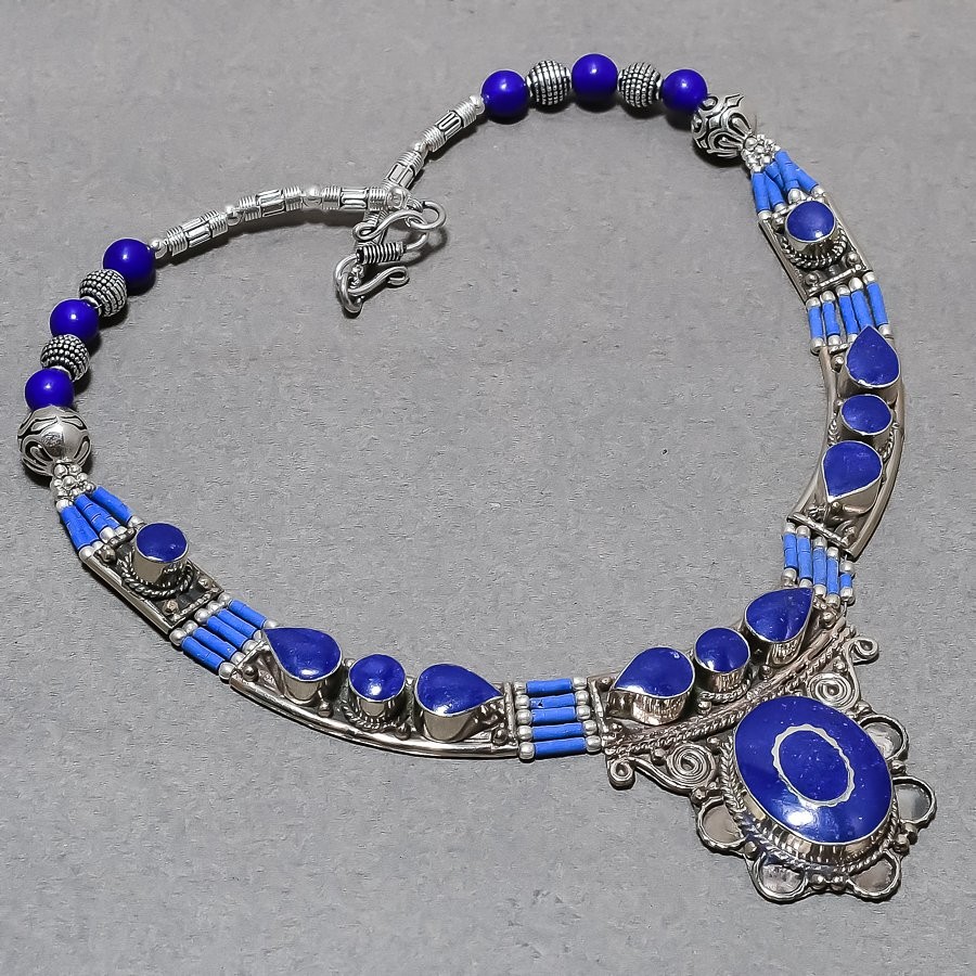 Lapis Lazuli Gemstone Bohemian Handmade Tribal Nepali Jewelry Necklace 18″ SR56