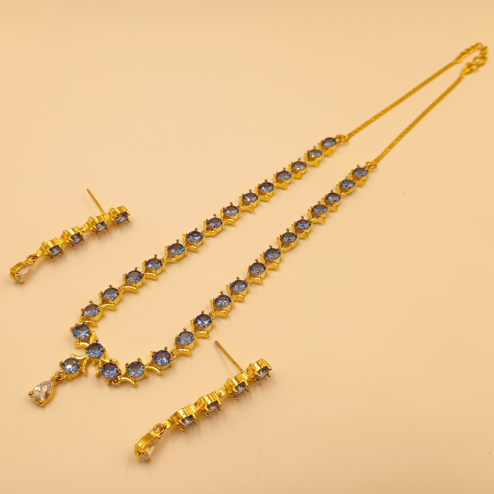 Tanzanite Round Stone Choker Necklace 22k Gold Plated Handmade Indian Style