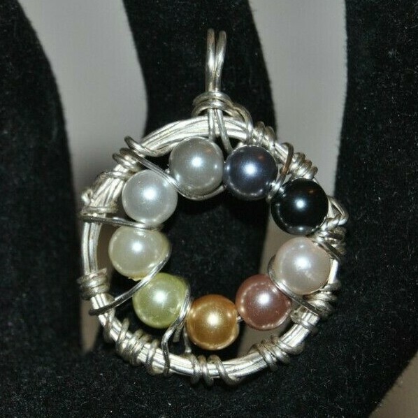 Silver Tone Faux Pearl in Various Colors Circular Charm 1″ x 1 1/2″ Handmade