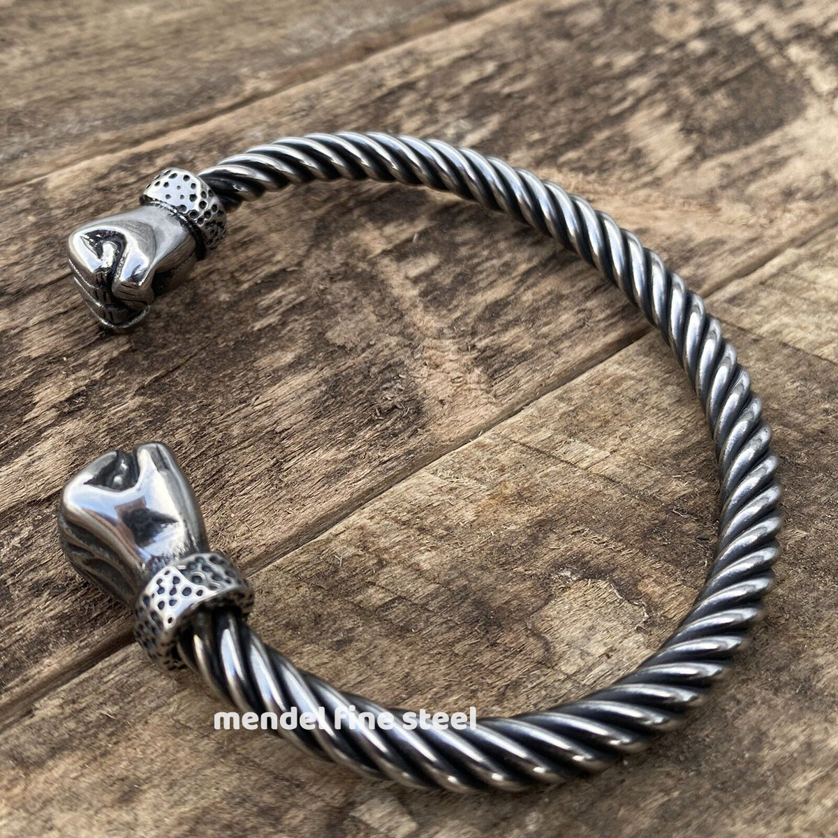 MENDEL 8 Inch Mens Stainless Steel Viking Hand Fist Cuff Bangle Bracelet For Men