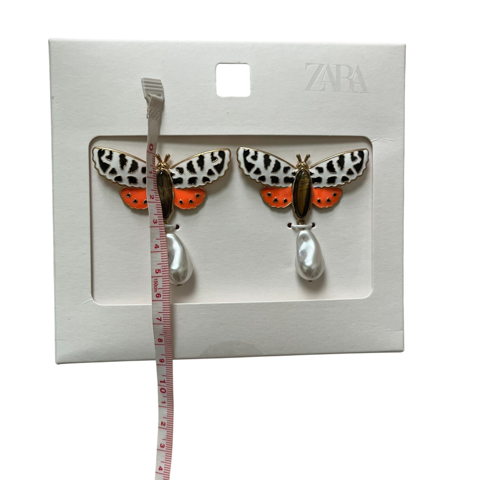 Zara Butterfly Pearl Drop Earrings Recycled Zinc Statement Jewelry Insect NWT