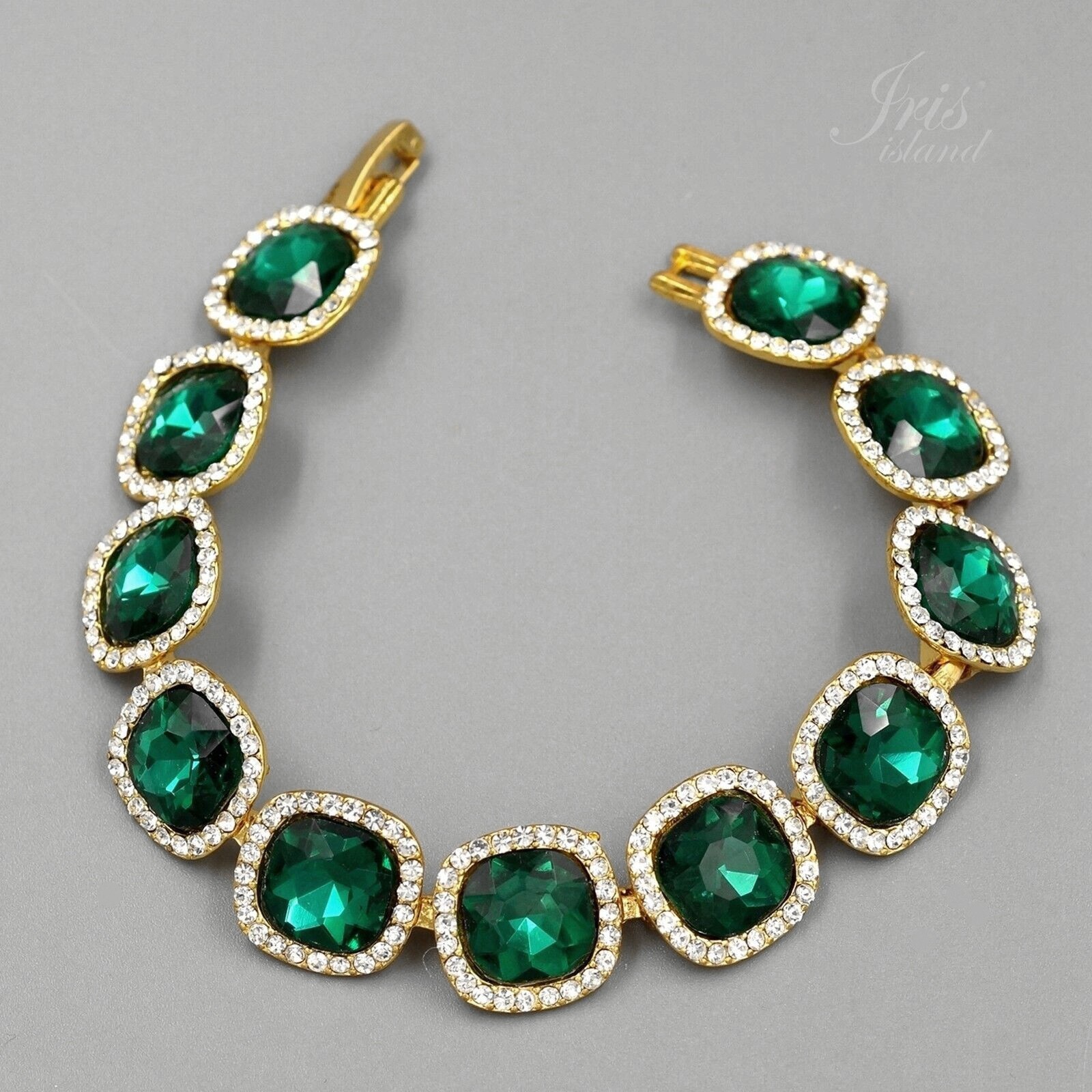 Women Gold Plated Green Crystal Rhinestone Tennis Bracelet Hot Fashion Jewelry