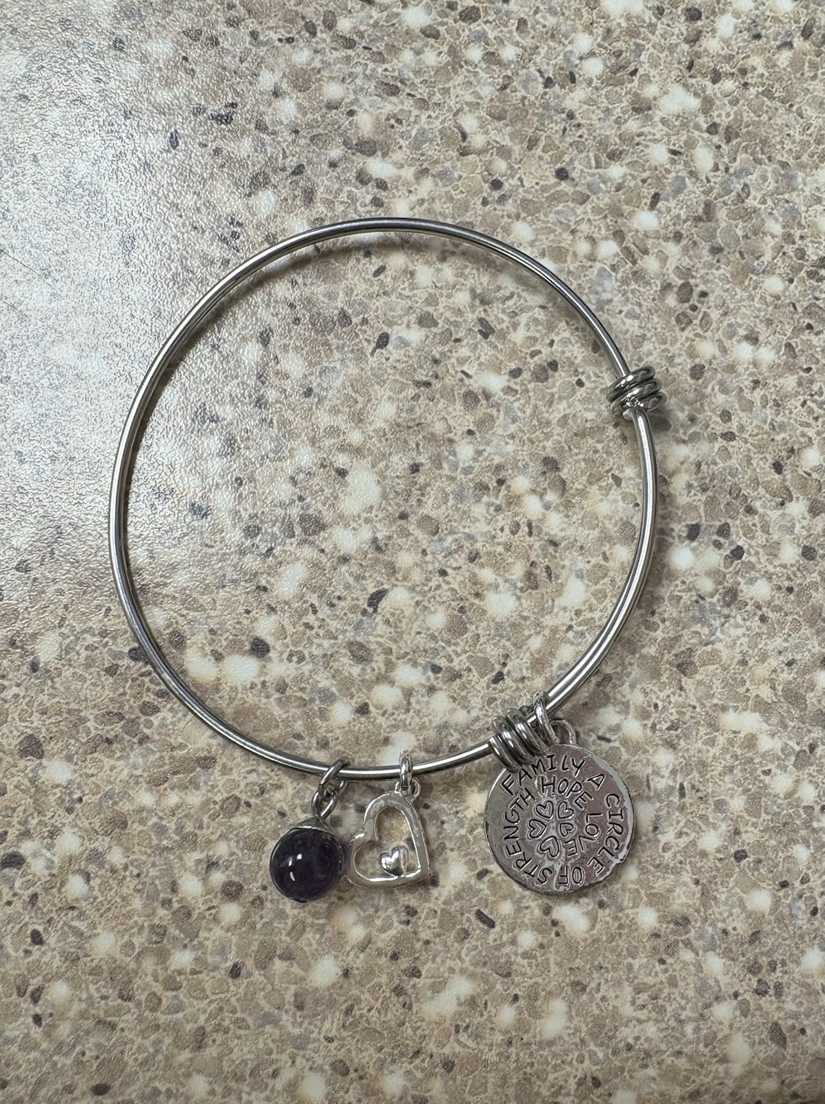 Silver Tree of Life Bangle Bracelet with Charms Purple Navy Stone Adjustable