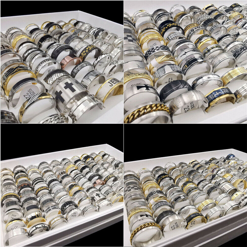 Wholesale 1-100pcs Bulk Lot Mixed Stainless Steel Rings Men’s Women’s Band Ring