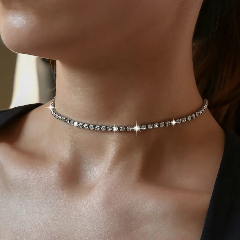 Silver Plated Diamante 40cm Tennis Choker Necklace in Gift Bag
