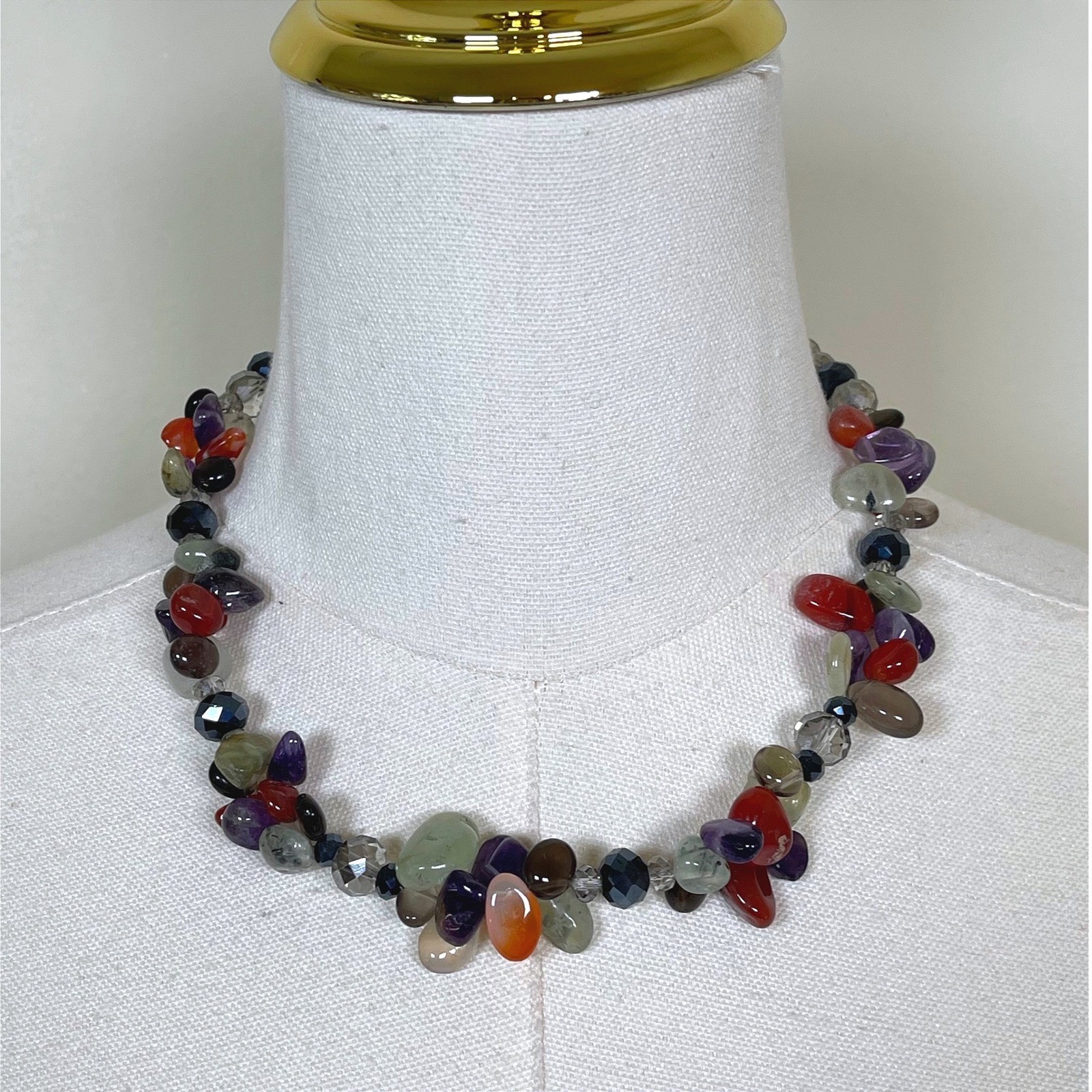 Gemstone Beaded Statement Necklace Womens Multicolor Mixed Stone Chunky Boho