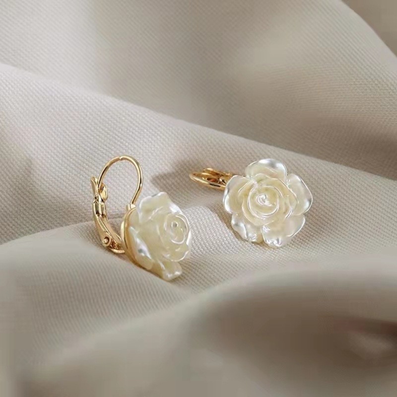Chic Camellia Hoop Earring Pearl-Floral Studs Earring Statement Dangle Drop