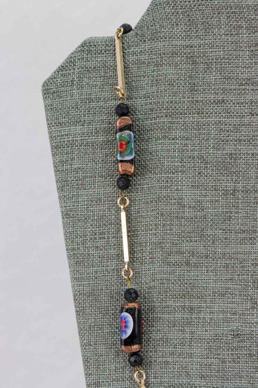 Venetian Glass Bead and Gold Tone Rod Link Necklace, 32gr