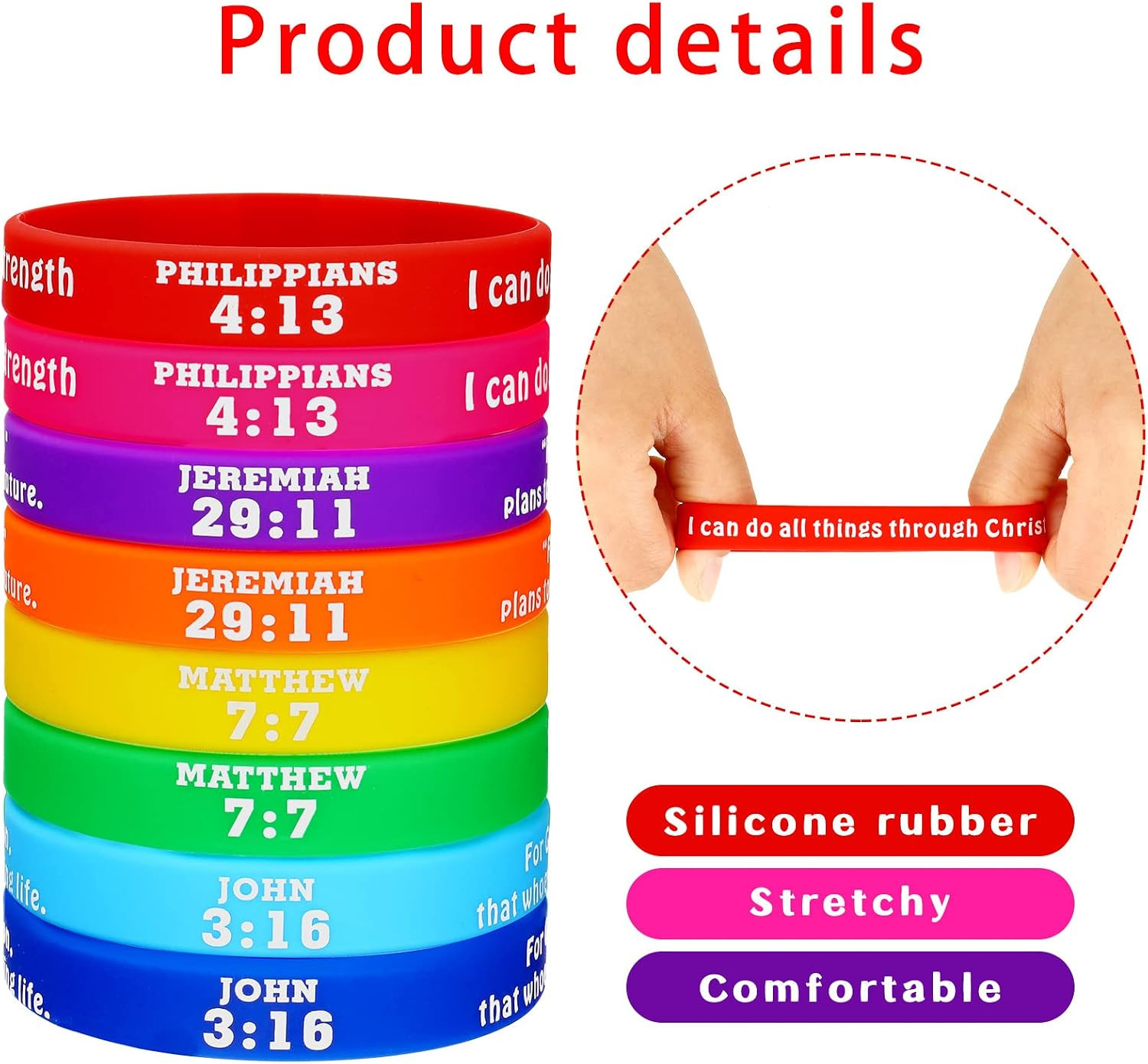 48 Pcs Bible Verses Bracelets Motivational Christian Rubber Bracelets