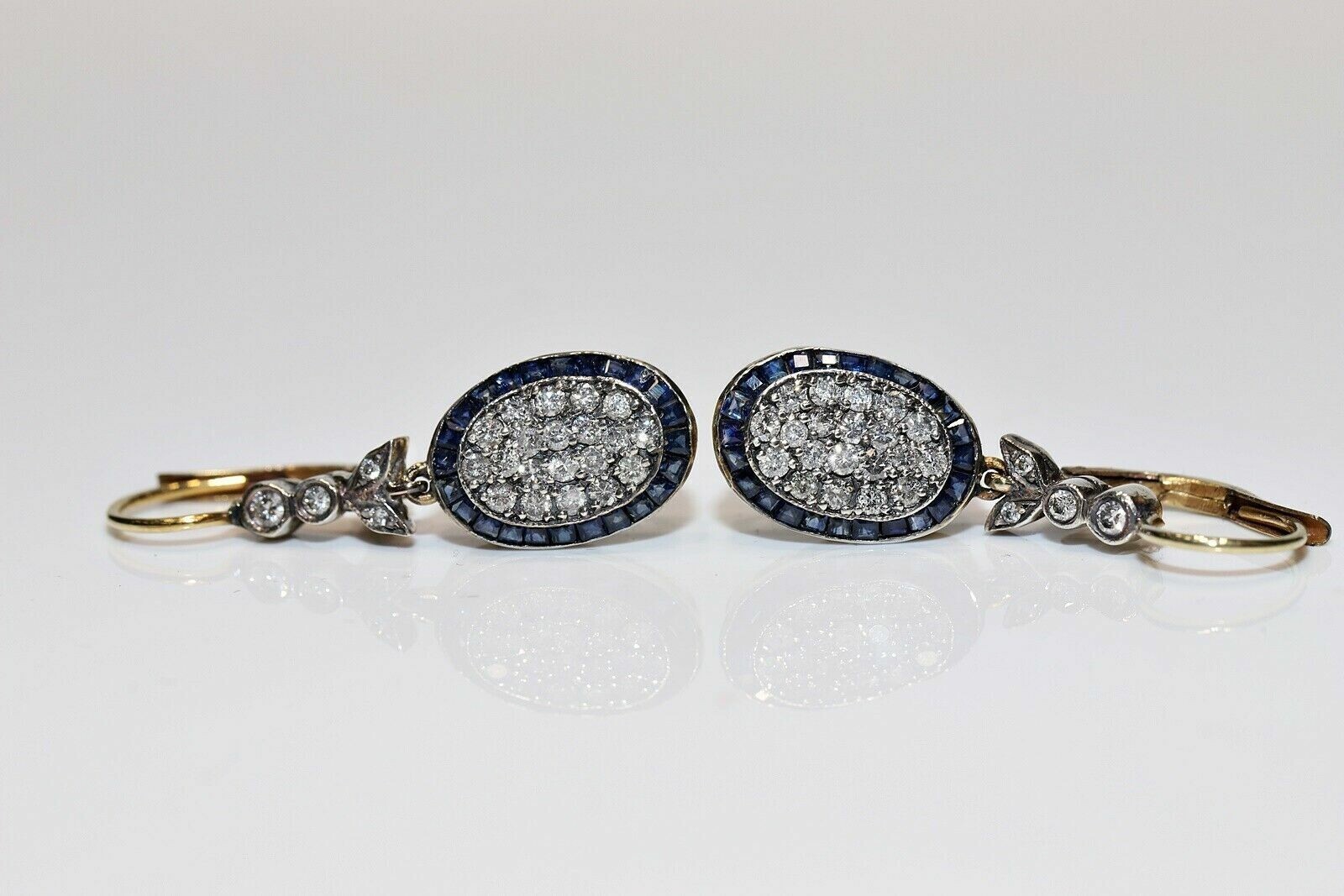 Victorian Drop Dangle Earrings 2.60Ct Simulated Sapphire 14K Yellow Gold Plated
