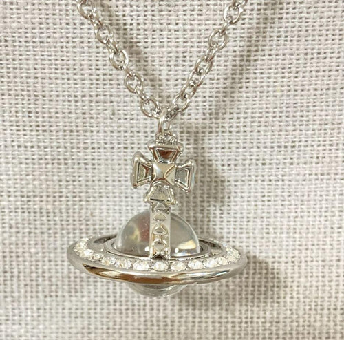 Vivienne Westwood Tiny ORB Rhinestone Necklace Silver Pendant Outlet authentic