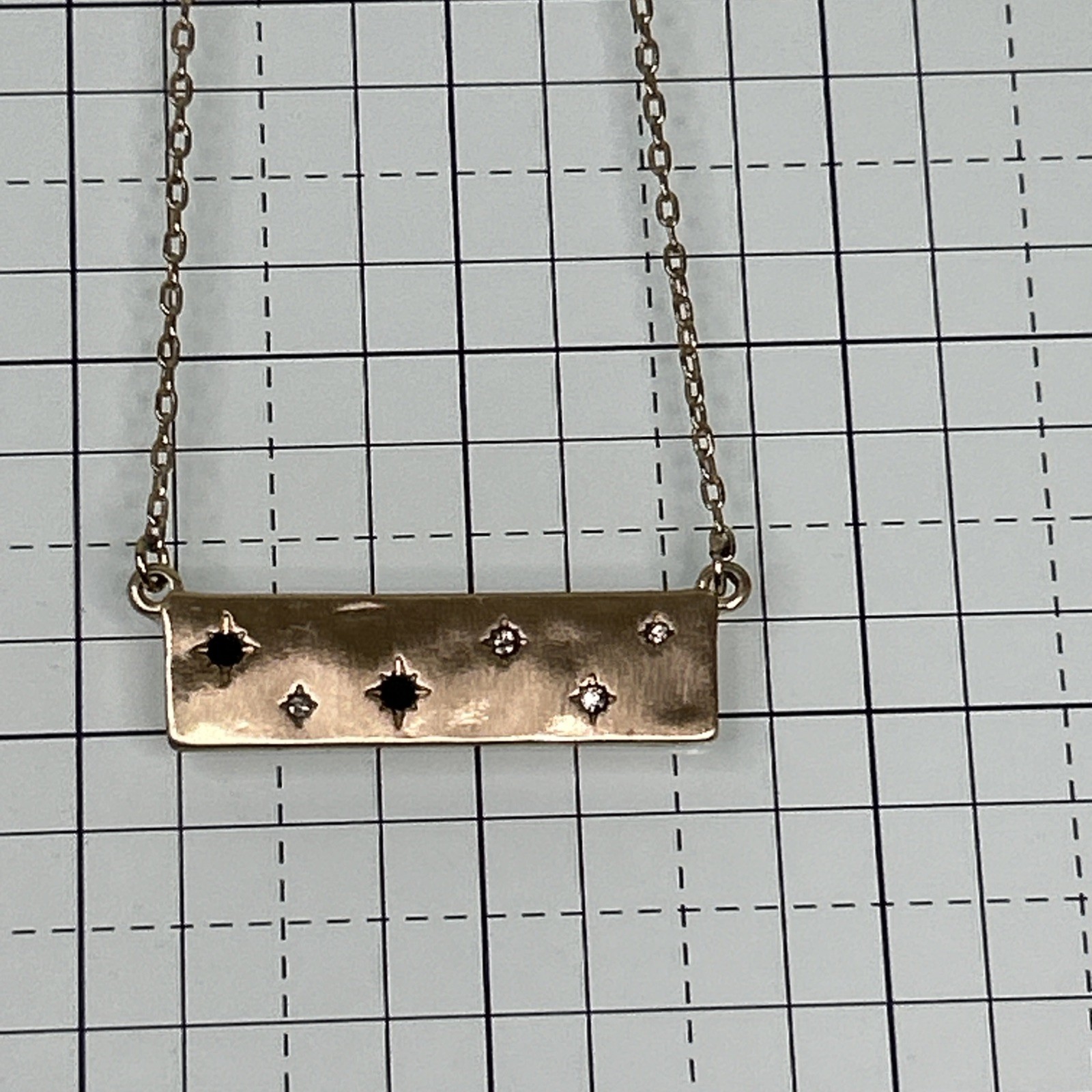 Gold Tone Starry Night Rectangle Bar Pendant Necklace