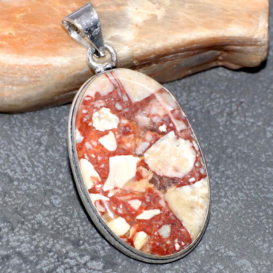 925 Silver Plated Marble Jasper Pendant Jewelry Size 2″ MJ