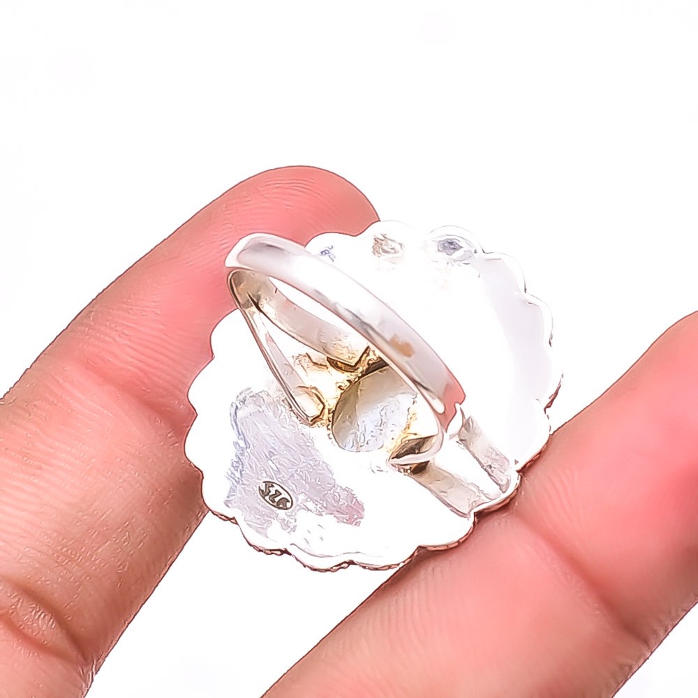Moonstone – Sri Lanka Handmade Oxidised 925 Sterling Silver Ring S.10 R58825