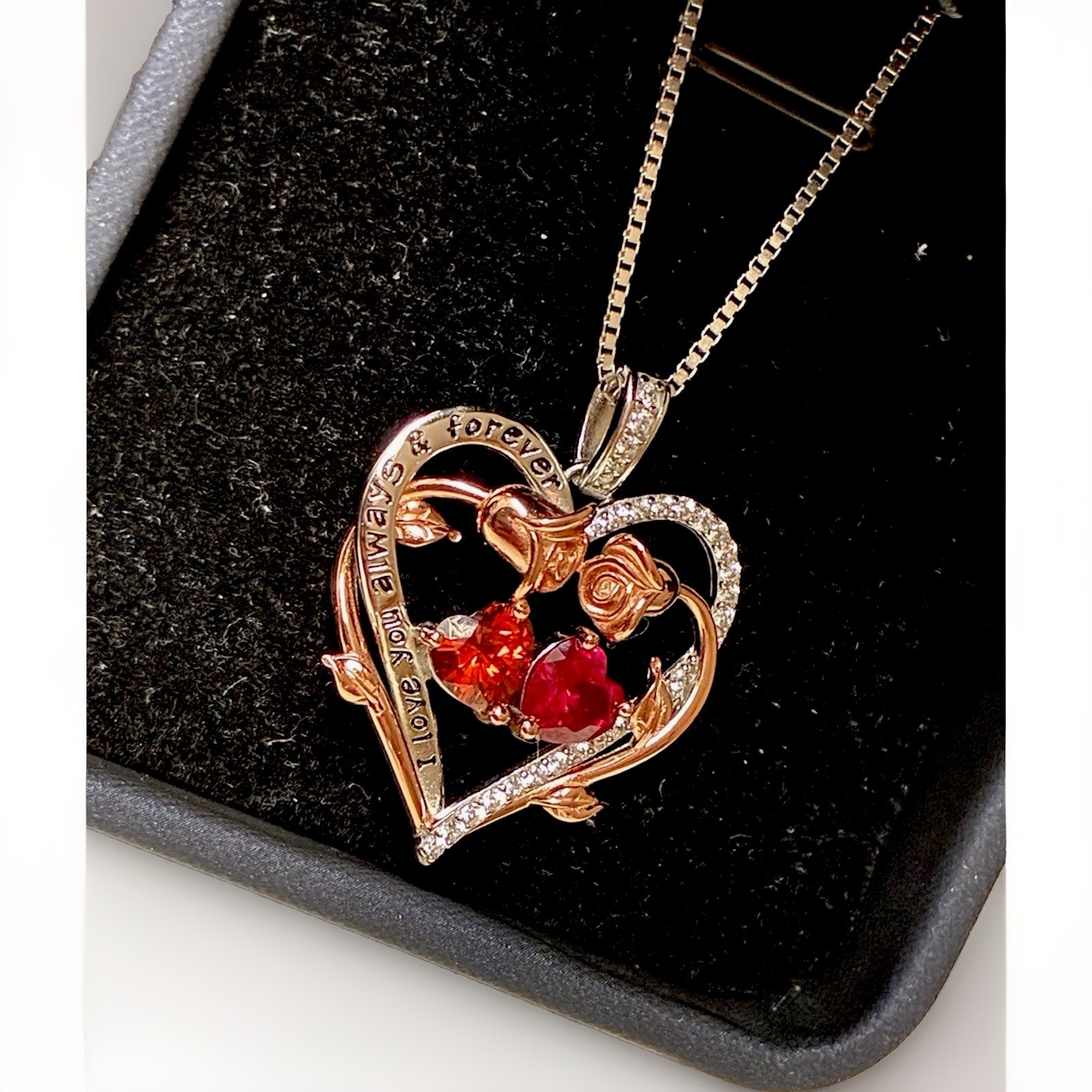 925 Sterling Silver “I Love You Forever” Heart Birthstone Necklace – New in Box