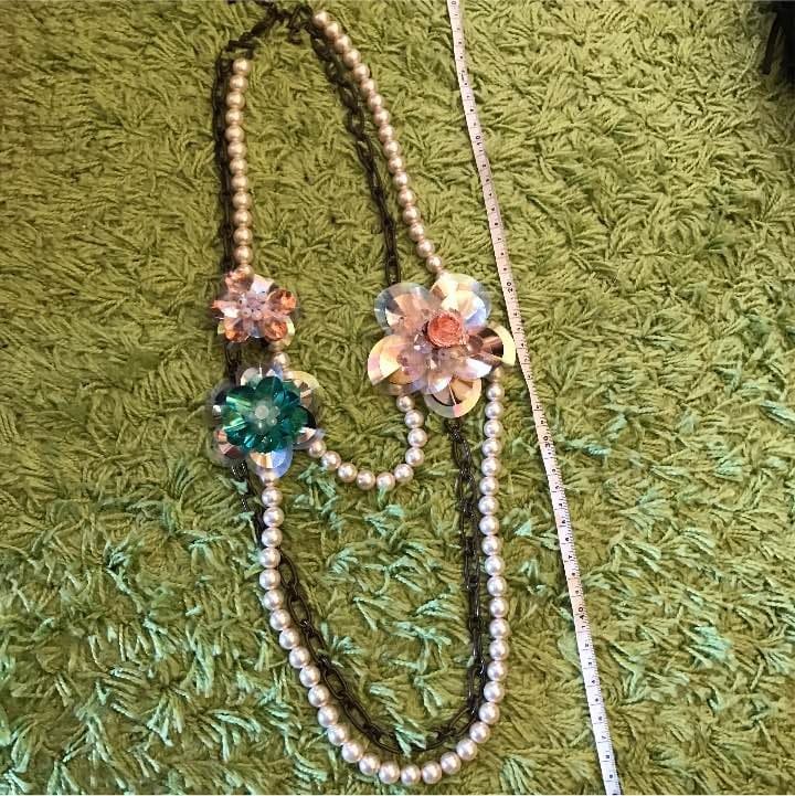 H&M × LANVIN Long Faux Pearl Chain Necklace Flowers NEW w/Box