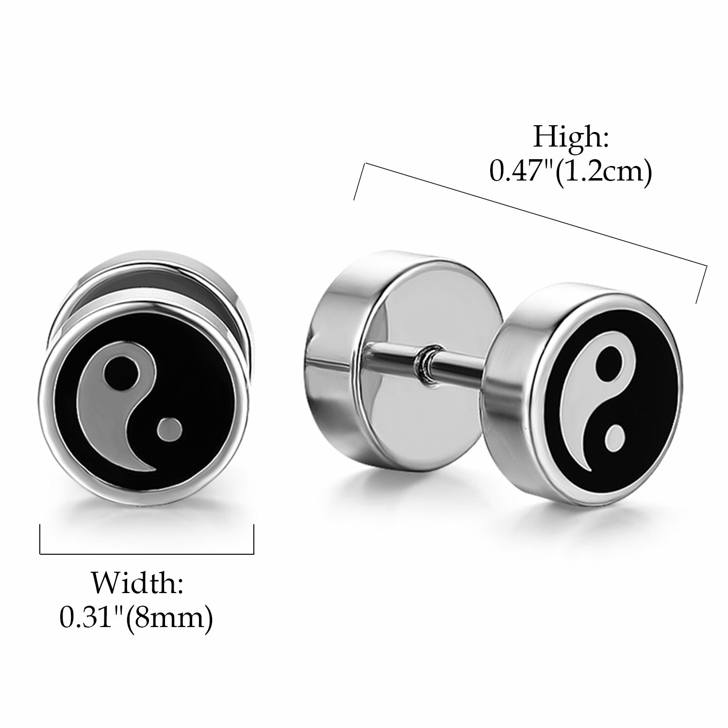 3 Pairs Yin Yang Barbell Ear Studs Earrings Stainless Steel Earrings Women Men