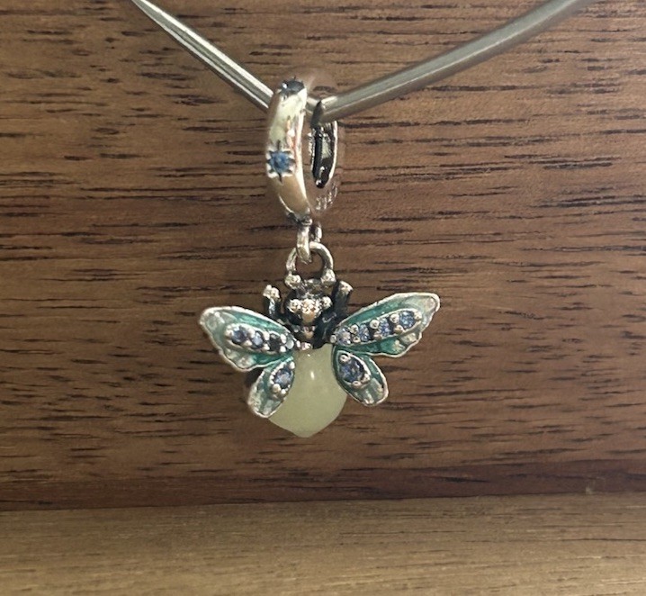 S925 Sterling Silver Green Luminous Firefly Charm