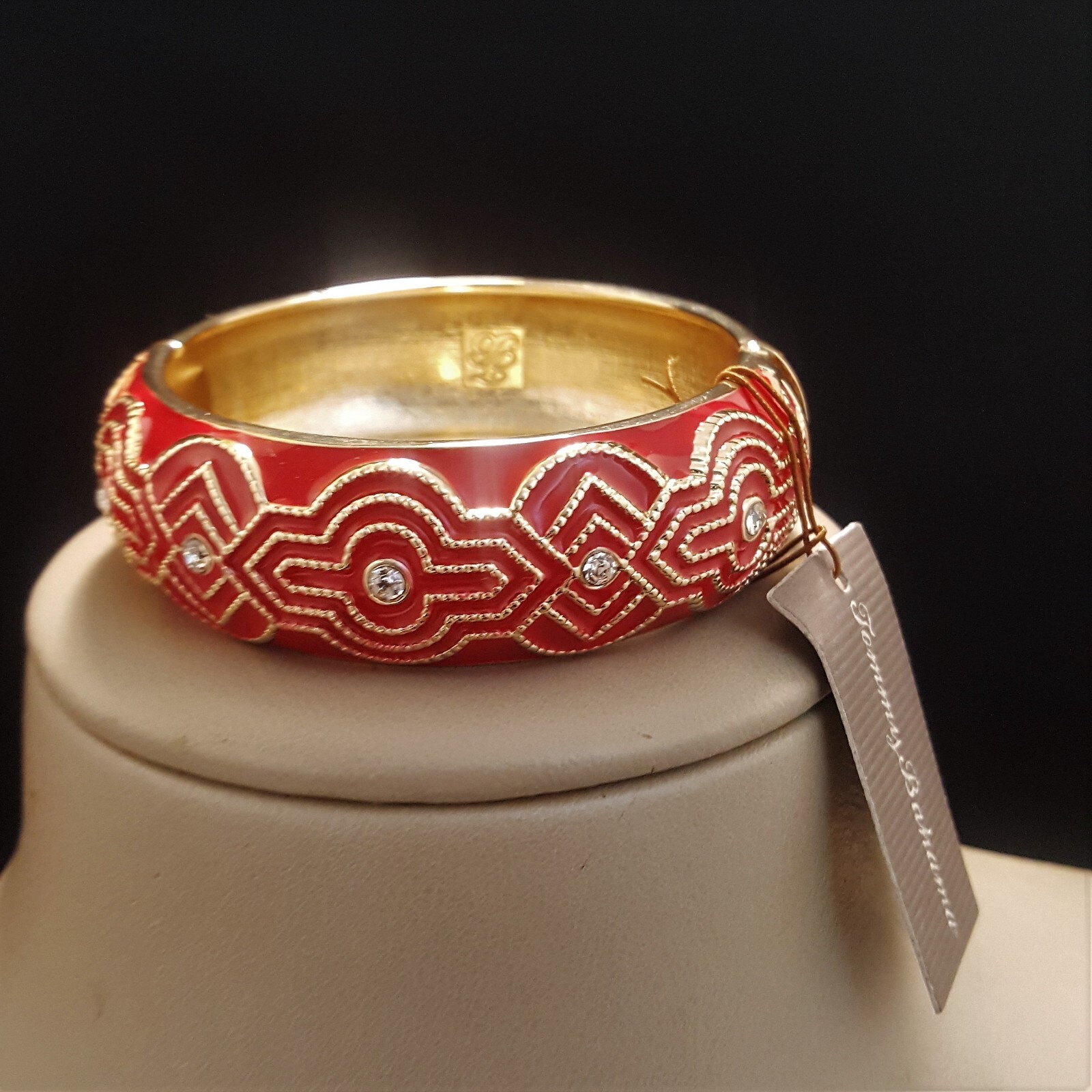 Tommy Bahama Red Medalon Statement Enamel Crystal Bangle Bracelet NWT