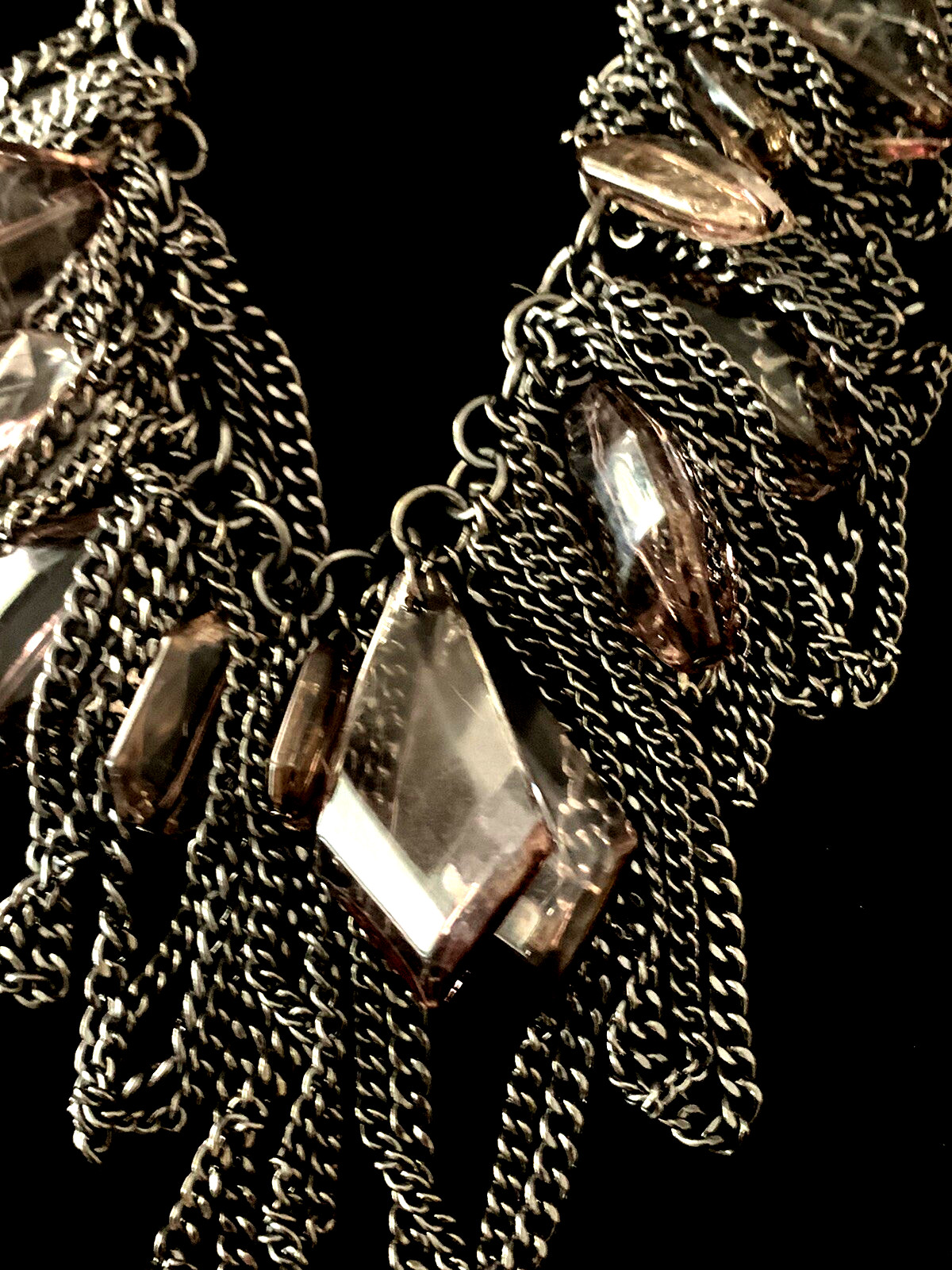 Stunning Dark Silver w/ Dark Gray Crystal Like Gemstones Necklace