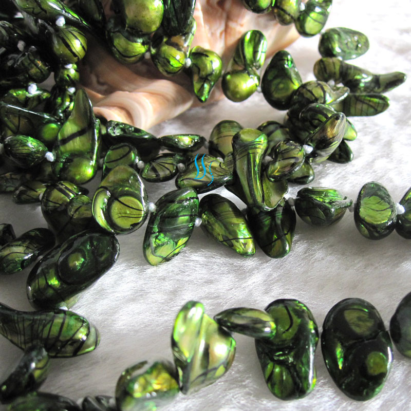 47″ 7-8mm Green Black Wave Baroque Freshwater Pearl Necklace Strands Jewelry