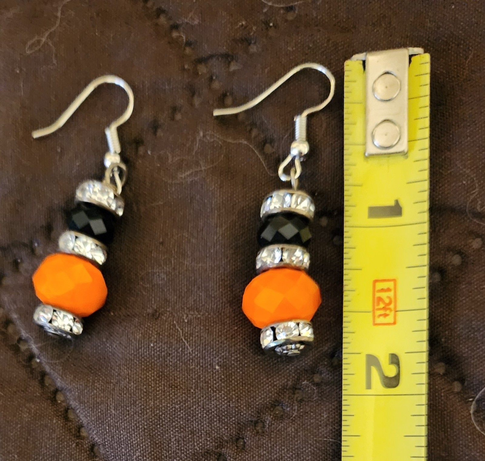 Women’s Orange White & Black Bead Necklace With Black Rose Pendant & Earrings