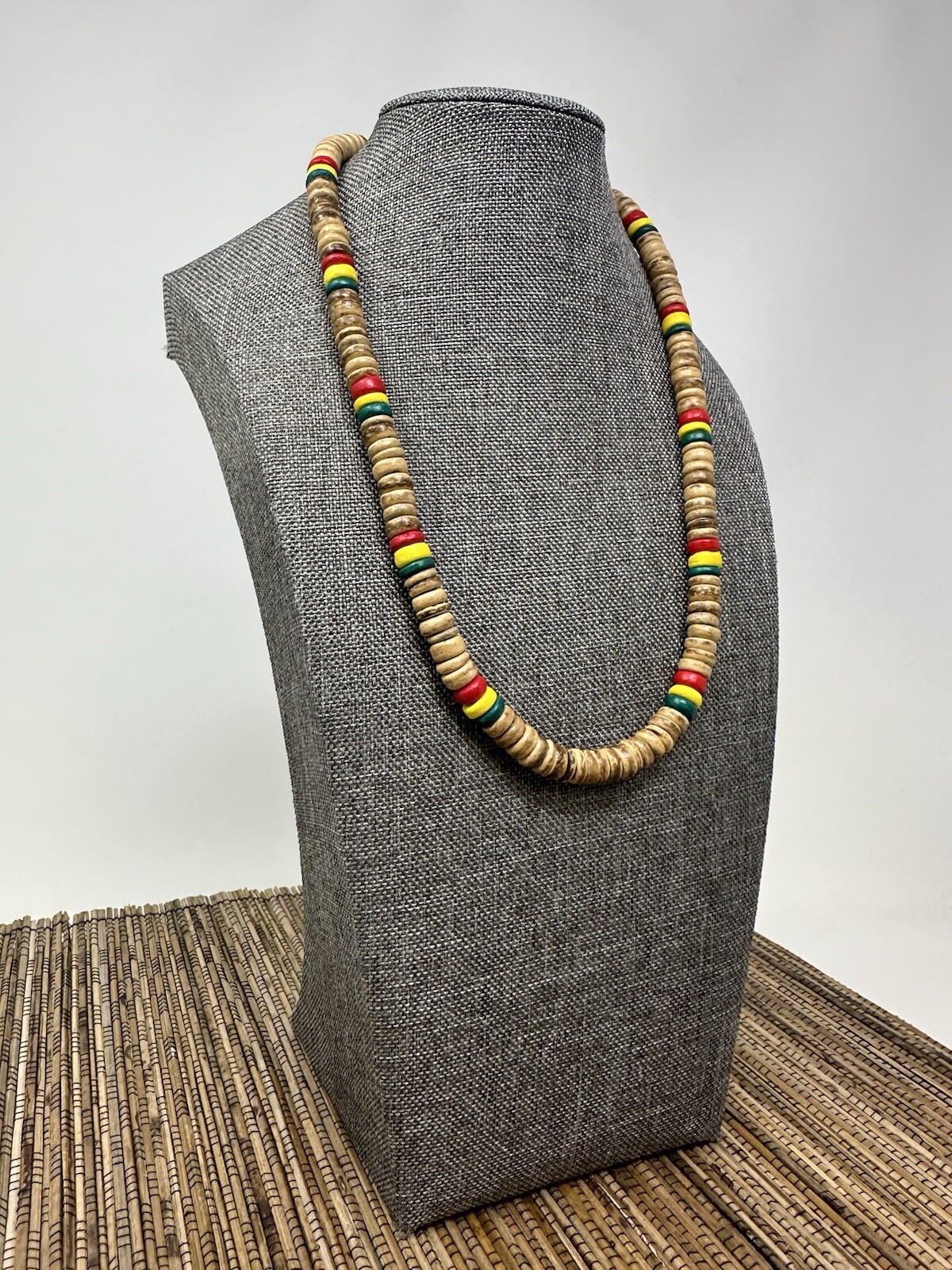Handcrafted Rasta-Inspired Wooden Necklace – Unisex, 19″ or 23″, Boho Style