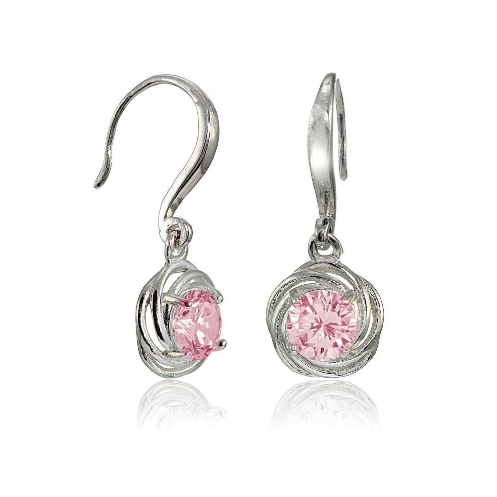 Love Knot Light Pink CZ Dangle Earrings in Sterling Silver