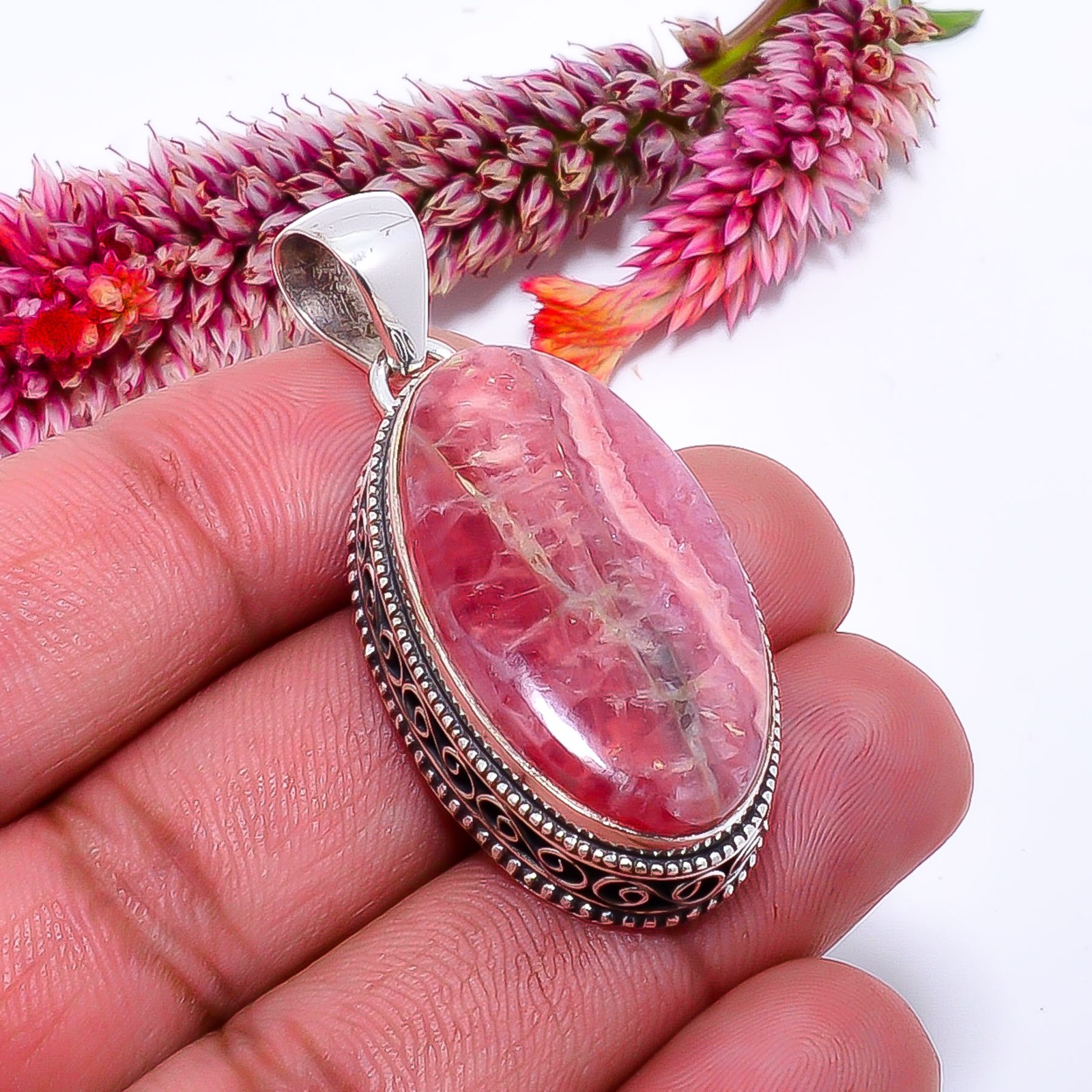 Rhodochrosite – Argentina Fine Art 925 Sterling Silver Pendant 1.83″ P0364114384