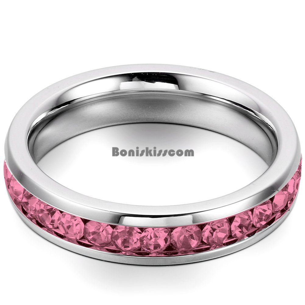 Stainless Steel Eternity Cubic Zirconia Cz Love Wedding Engagement Promise Ring